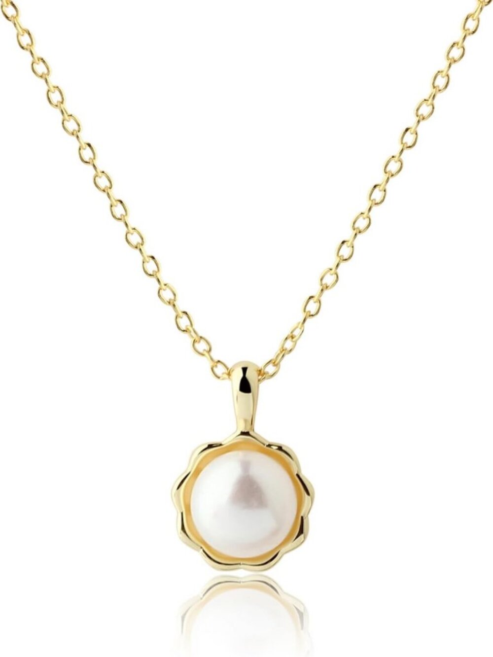 Elegant Pearl Necklace, .925 Sterling Silver & 14K Gold-Plated, Timeless Jewelry